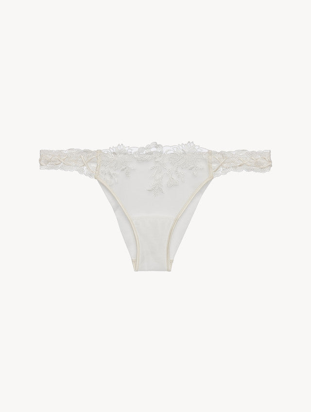 Brazilian Brief in off-white Lycra with embroidered tulle