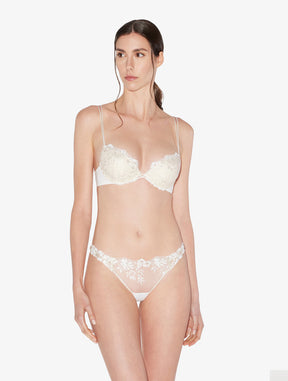 Brazilian Brief in off-white Lycra with embroidered tulle