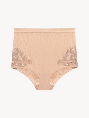 High-waisted Briefs in sand stretch tulle