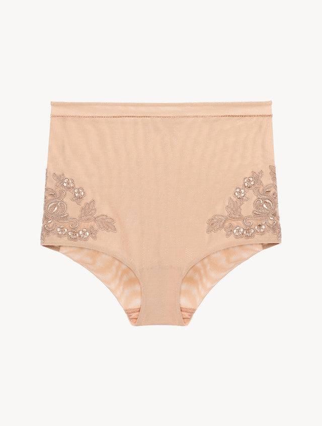High-waisted Briefs in sand stretch tulle