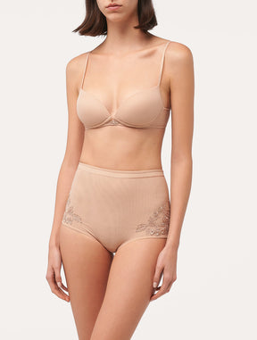 High-waisted Briefs in sand stretch tulle