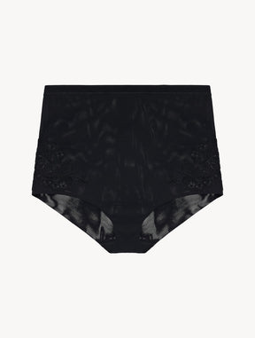 High-waisted Briefs in black stretch tulle