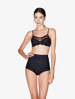 High-waisted Briefs in black stretch tulle