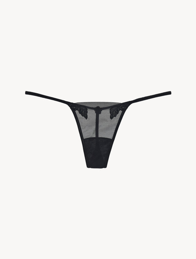 Thong in sheer black stretch tulle