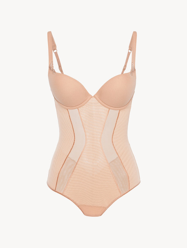 Bodysuit in sand stretch tulle