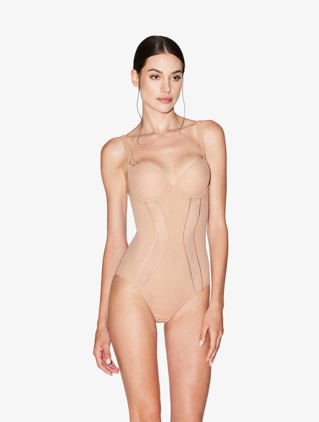 Bodysuit in sand stretch tulle