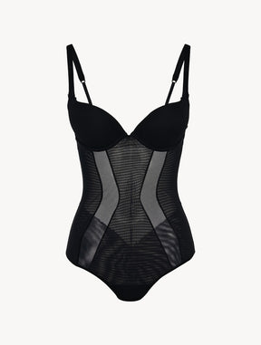 Bodysuit in black stretch tulle