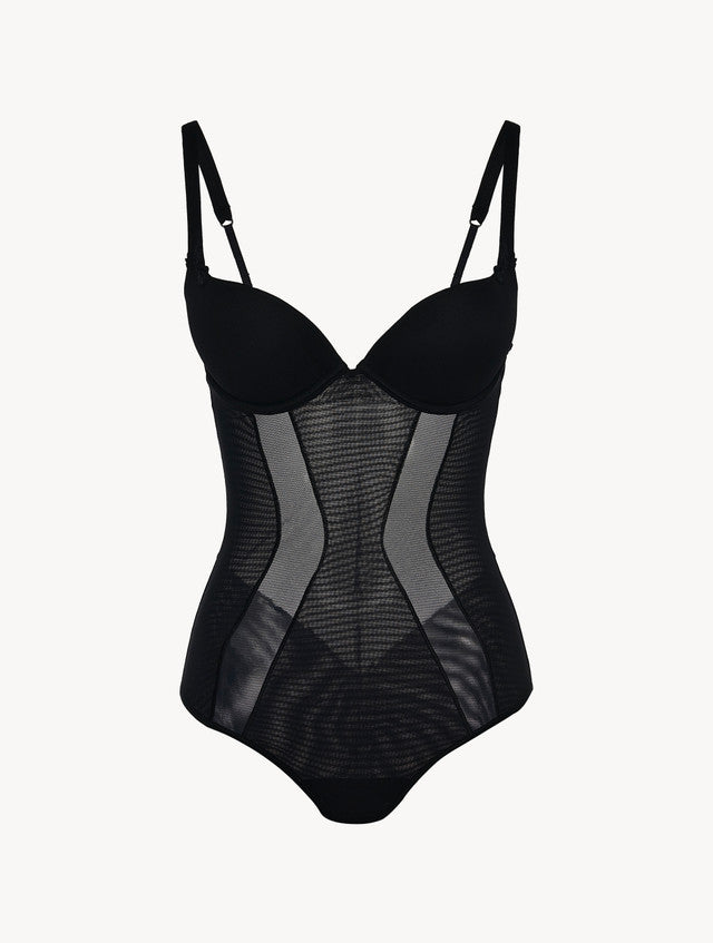 Bodysuit in black stretch tulle