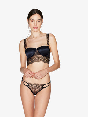 Padded Bralette in Black with Leavers Lace