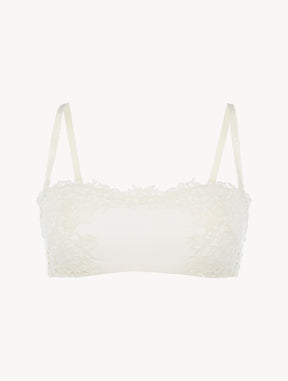 Off-white non-wired bandeau bra with macramé