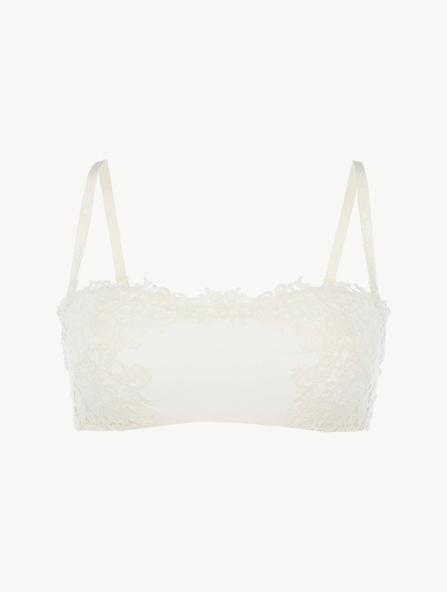 Off-white non-wired bandeau bra with macramé