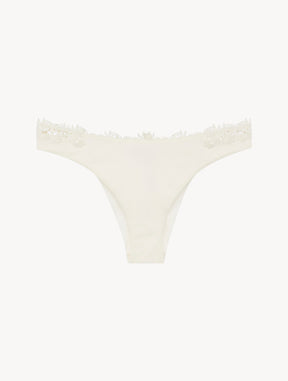 Brazilian brief in off-white Lycra with macrame