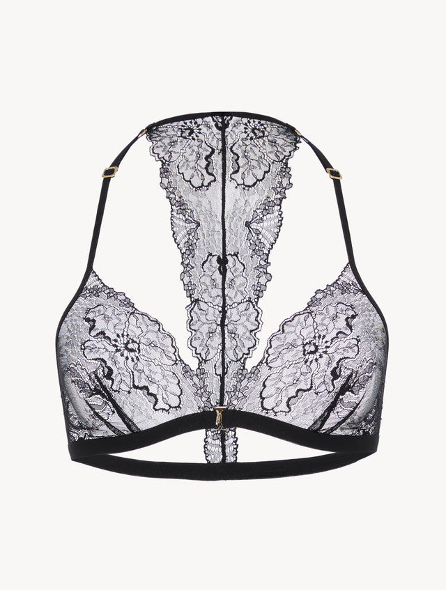 Soft Triangle Bra in Black with Leavers Lace