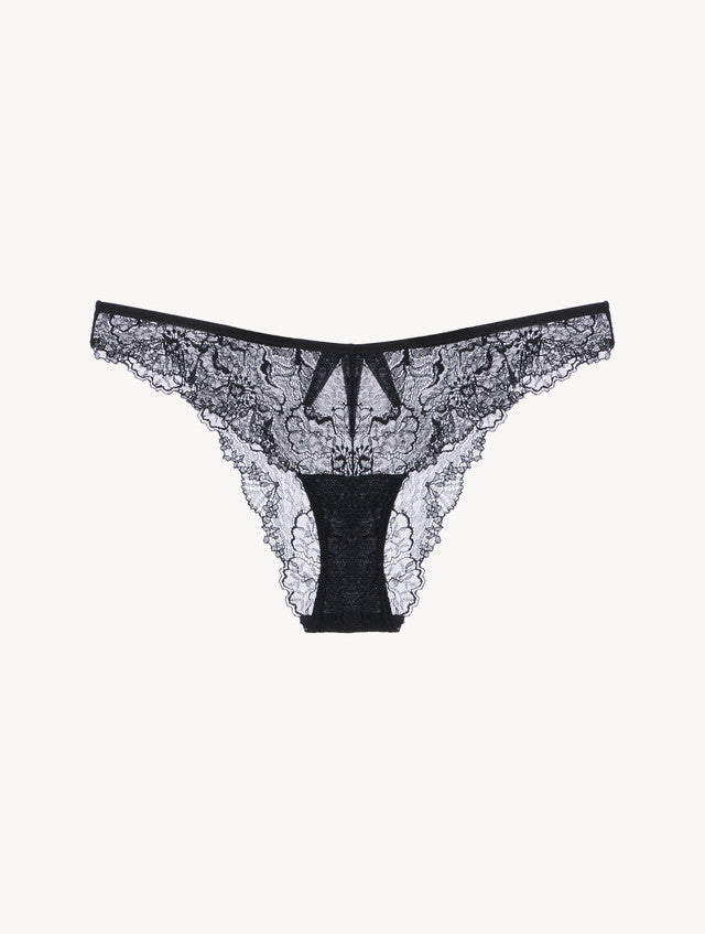 Brazilian Briefs in Black with Leavers Lace