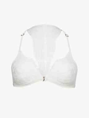 Soft Triangle Bra in Off White with Cotton Leavers Lace