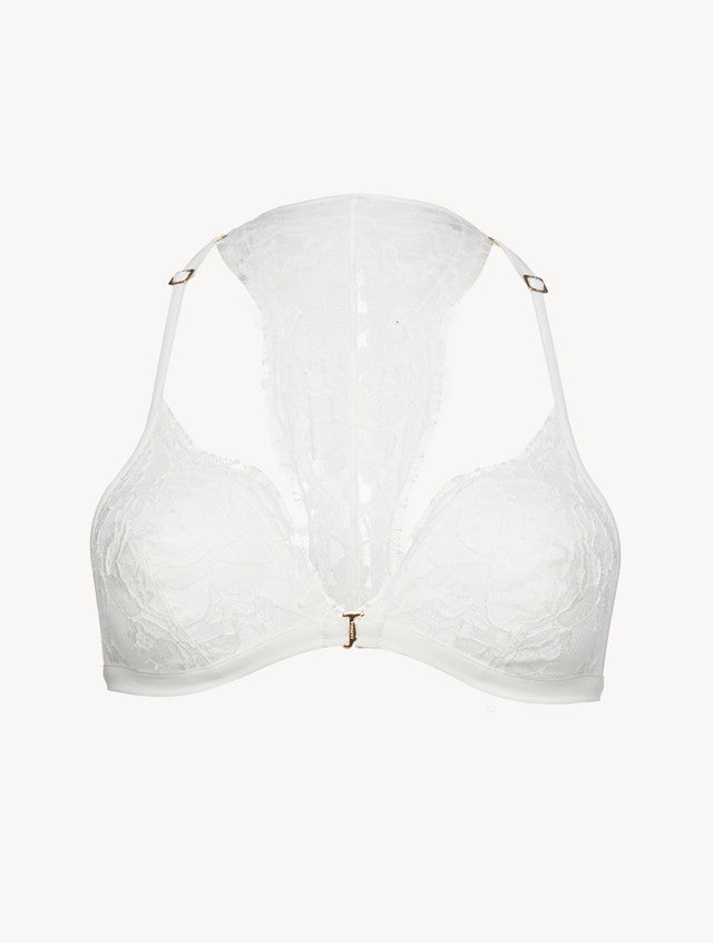 Soft Triangle Bra in Off White with Cotton Leavers Lace