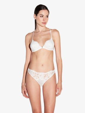 Soft Triangle Bra in Off White with Cotton Leavers Lace