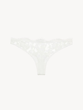 Thong in Off White with Cotton Leavers Lace