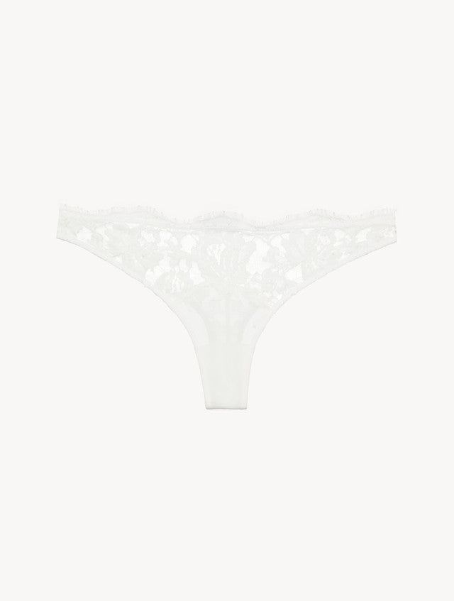 Thong in Off White with Cotton Leavers Lace