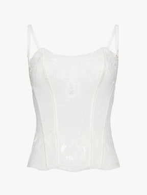Soft Corset in Off White with Cotton Leavers Lace