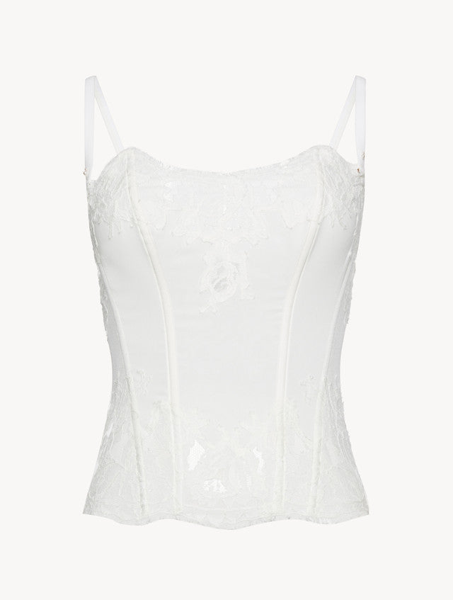 Soft Corset in Off White with Cotton Leavers Lace