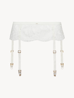 Suspender Belt in Off White with Cotton Leavers Lace