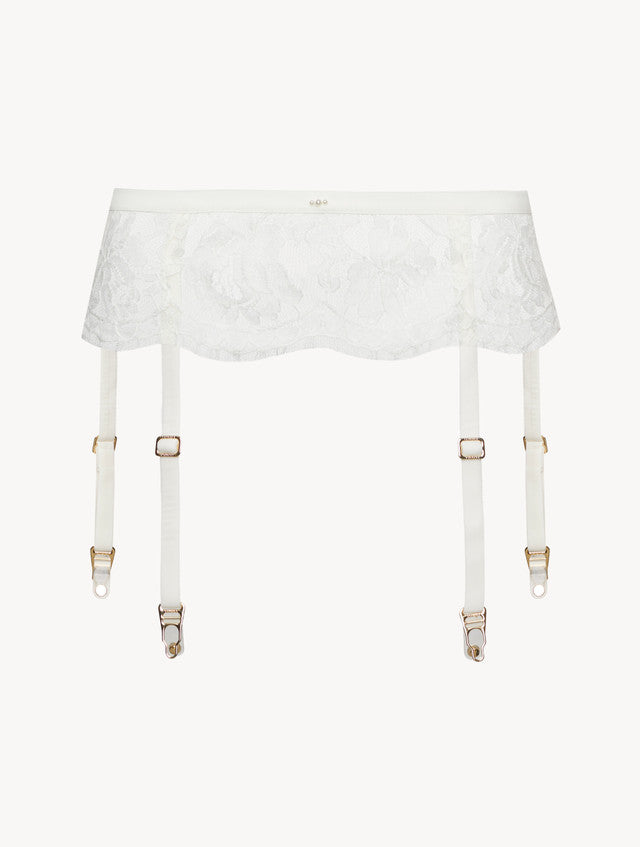 Suspender Belt in Off White with Cotton Leavers Lace