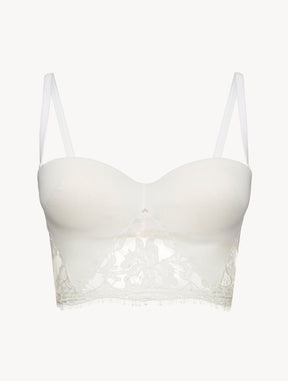 Bandeau Bra in Off White with Cotton Leavers Lace