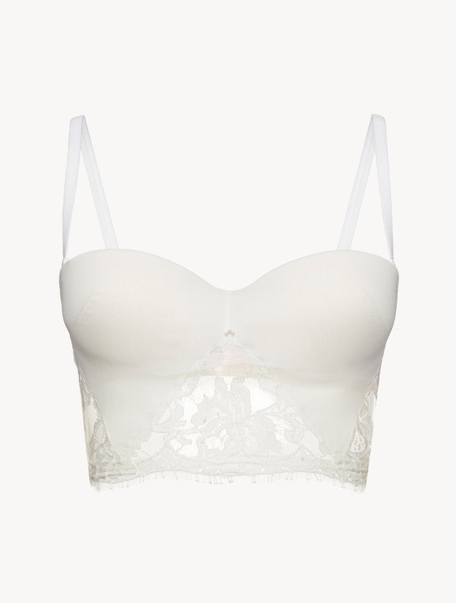 Bandeau Bra in Off White with Cotton Leavers Lace