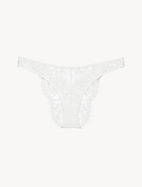 Brazilian Brief in Off White with Cotton Leavers Lace