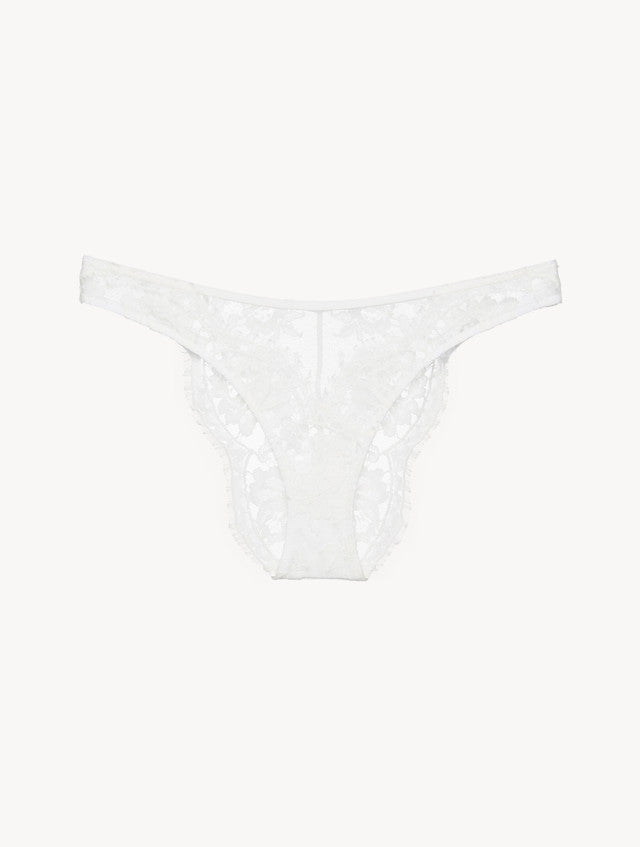 Brazilian Brief in Off White with Cotton Leavers Lace