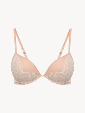Push-Up Bra in Linen and Nude Rose with Leavers lace