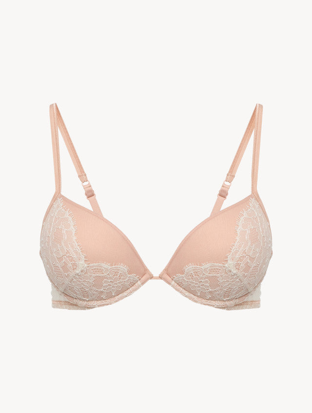 Push-Up Bra in Linen and Nude Rose with Leavers lace