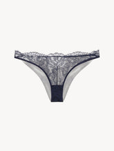 Brazilian Brief in Steel Blue and Black with Leavers lace
