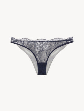 Brazilian Brief in Steel Blue and Black with Leavers lace