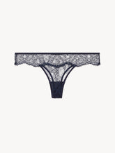 Thong in Steel Blue and Black with Leavers lace