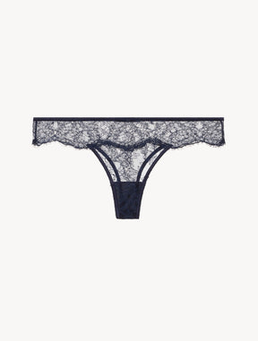 Thong in Steel Blue and Black with Leavers lace