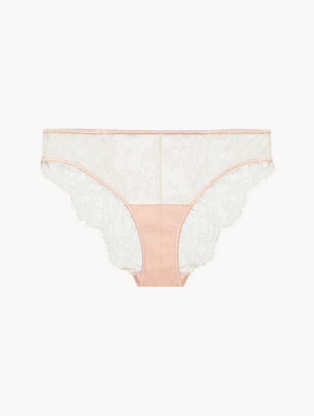 Brief in Linen and Nude Rose with Leavers lace