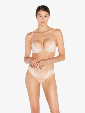 Brief in Linen and Nude Rose with Leavers lace