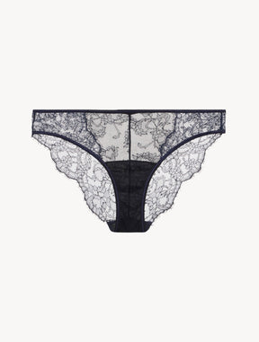 Brief in Steel Blue and Black with Leavers lace