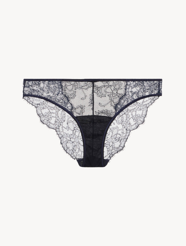 Brief in Steel Blue and Black with Leavers lace