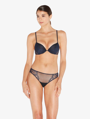 Brief in Steel Blue and Black with Leavers lace