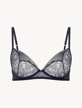Soft Bralette in Steel Blue and Black with Leavers lace