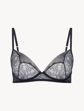Soft Bralette in Steel Blue and Black with Leavers lace