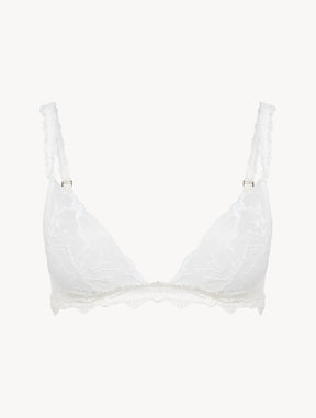 Soft Triangle Bra in Off White with Leavers lace