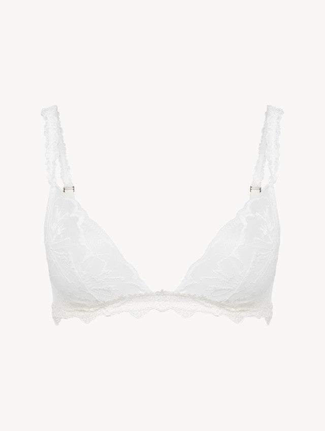 Soft Triangle Bra in Off White with Leavers lace