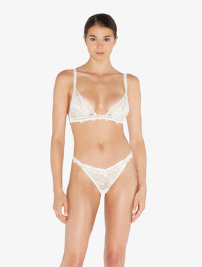 Brazilian Brief in Off White with Leavers lace