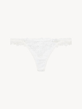 Thong in Off White with Leavers lace