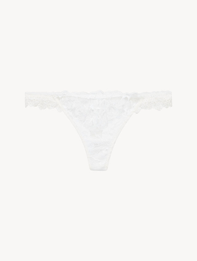 Thong in Off White with Leavers lace