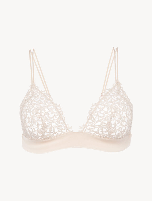 Rose Beige triangle bra with macramé